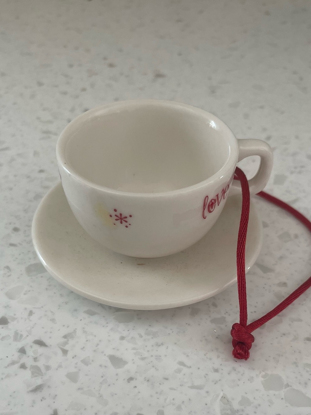 Starbucks 2005 Ornament Mini Coffee Mug Cup Wish Joy Love Tea Cup & Saucer
